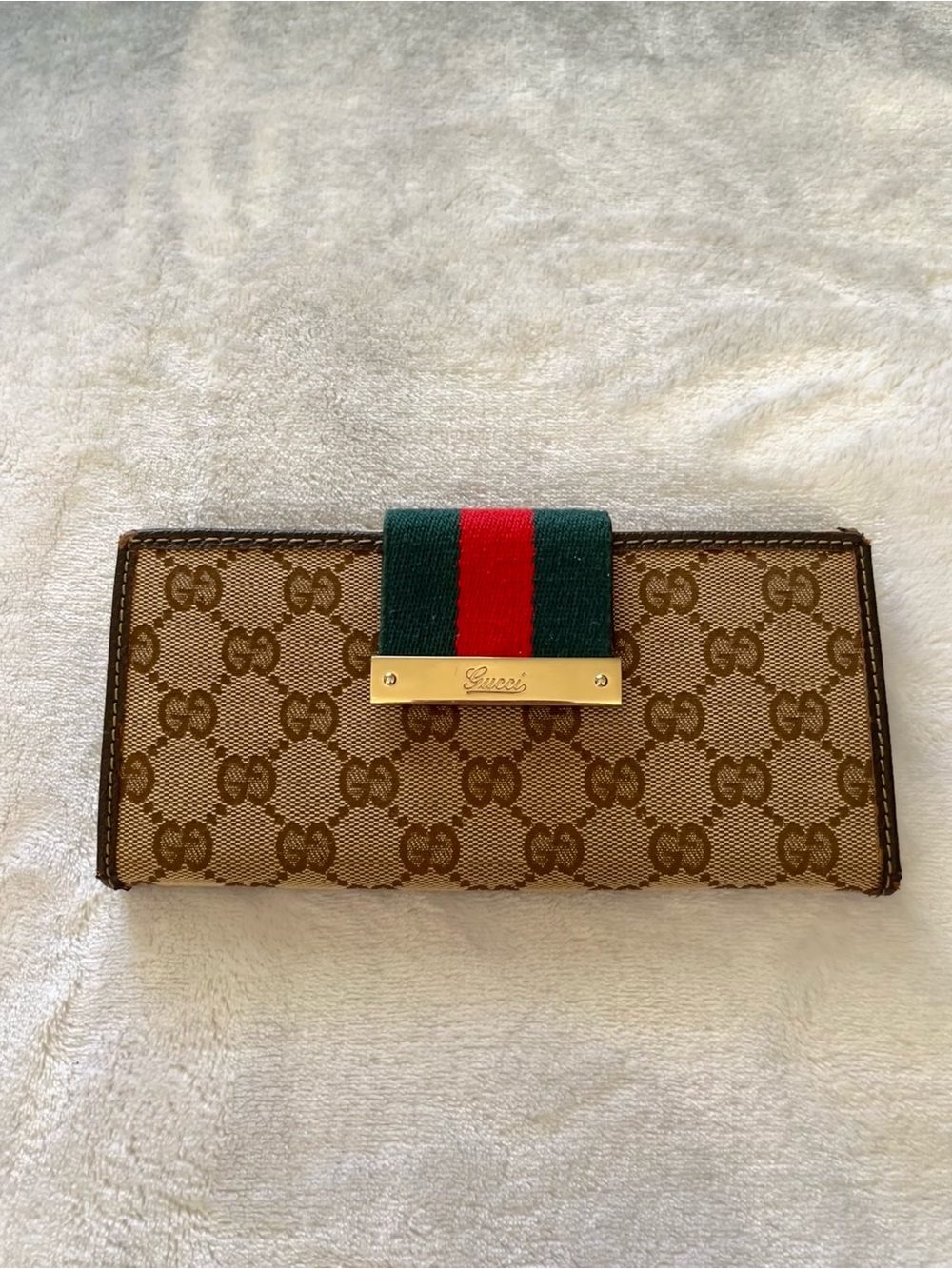 Gucci GG Canvas Continental Wallet with Web - Authentic!